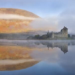A misty morning beside Loch Awe with views to Kilchurn Castle, Argyll & Bute, Scotland