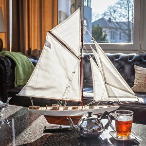 Model of a sailing ship in Hotel in Kuehlungsborn, Mecklenburg-West Pomerania, Baltic Sea, North Germany, Germany
