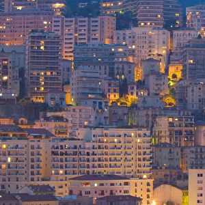 Monaco, Monte Carlo, Apartment buildings overlooking harbour