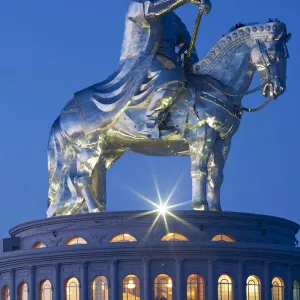 Mongolia, Tov Province, Tsonjin Boldog. A 40m tall statue of Genghis Khan on horseback