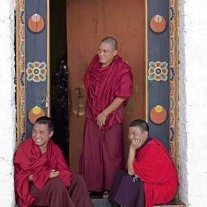 Monks at the Simtokha Dzong in Bhutan. Built in 1629 by Zhabdrung Ngawang Namgyal