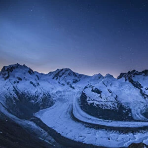 Monte Rosa range & Gornergletscher at night, Zermatt, Valais, Switzerland