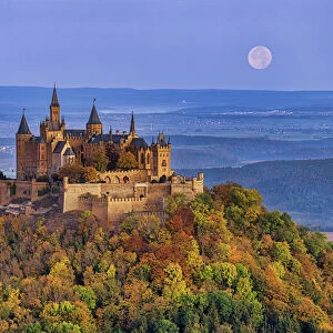 Full Moon over Hohenzollern Castle in Autumn, Baden-Wurttemberg