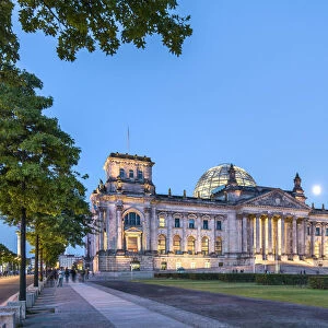 Full moon over the Reichstag, Berlin, Germany