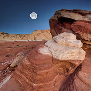 Full Moon over Rock Formations, Valley of Fire State Park, Nevada, USA