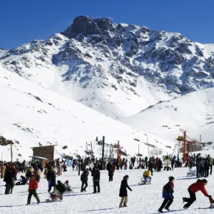 Morocco High Atlas Oukaimeden Ski Resort Skiers on Piste