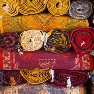 Morocco Marrakech Print - Traditional Handmade Carpets in Market Scene