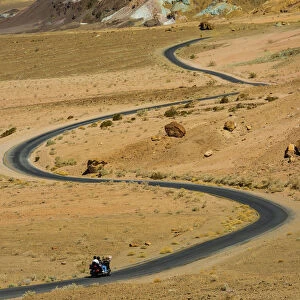 Motorbike on Winding Road, Death Valley National Park, California, USA