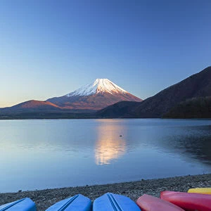 Mount Fuji and Lake Motosu at sunset, Yamanashi Prefecture, Japan