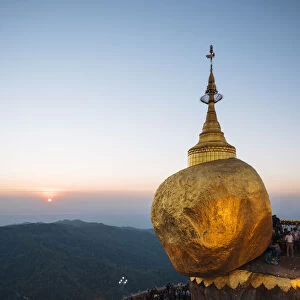 Mount Kyaiktiyo (Golden Rock) at sunset, Mon State, Myanmar, Asia