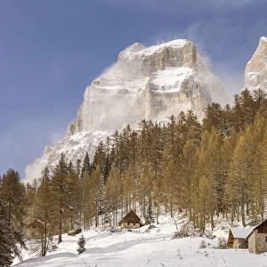 Mount Pelmetto and Pelmo after a snowfall, Coi di Zoldo, Belluno district, Veneto, Italy