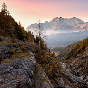 Mount Presolana at dawn in Scalve Valley, Lombardy, Bergamo province, Italy