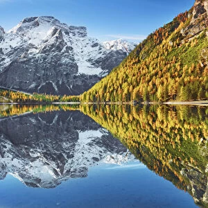 Mountain impression Lake Prags with Seekofel - Italy, Trentino-Alto Adige, South Tyrol