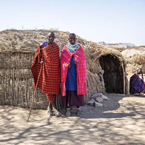Msai people in front of their home, Kajiado County, Kenya