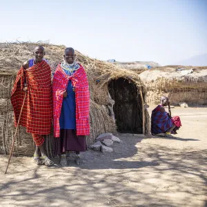 Msai people in front of their home, Kajiado County, Kenya