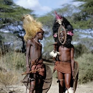 Two Msai warriors in full regalia