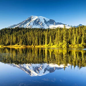 Mt. Rainier Reflecting in Reflection Lake, Mt. Rainier National Park, Washington, USA