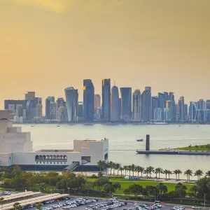 Museum of Islamic Art & skyline of West Bay, Doha, Qatar