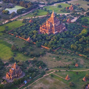 Myanmar (Burma), Temples of Bagan (Unesco world Heritage Site) elevated view from Baloon