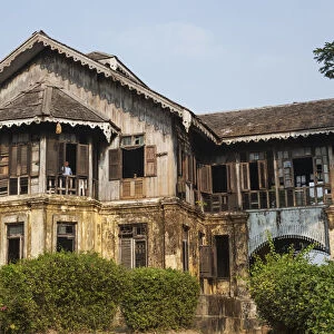 Myanmar (Burma), Yangon, Decaying Traditional Style Burmese Mansion