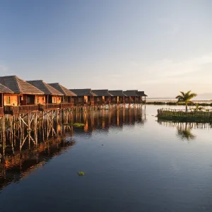 Myanmar, Inle Lake. Golden Island Cottages, a resort for tourists owned by the Pa-O people