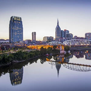 Nashville, Tennessee, Skyline, Cumberland River, John Seigenthaler Pedestrian Bridge