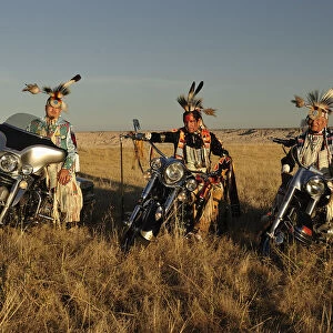 Three Native Indians on Bikes, Lakota, South Dakota, USA MR