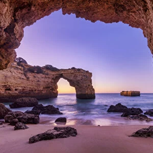 Natural Sea Arch Framed by Cave, Praia da Albandeira, Algarve, Portugal