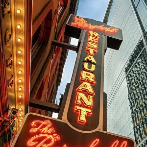 Neon sign of The Berghoff historical restaurant, Chicago, Illinois, USA