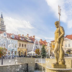 The Neptune statue in the Main Square in Bielsko Biala, Silesian Voivodeship, Poland