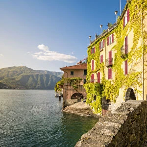 Nesso, lake Como, Como province, Italy. Lake shore from the roman stone bridge