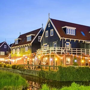 Netherlands, North Holland, Marken. Typical wooden houses on the island of Maarken