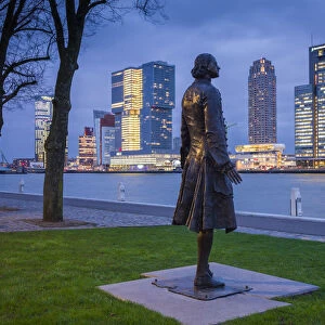 Netherlands, Rotterdam, statue of Russian Czar Peter the Great and new commerical