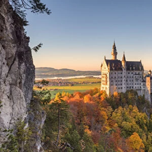 Neuschwanstein Castle in Autumn at sunset Europe, Germany, Bavaria, southwest Bavaria
