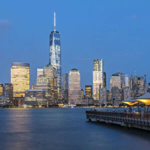 New York, USA, Manhattan, Hudson river with lower Manhattan and one world trade center
