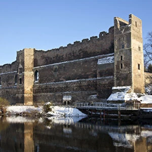 Newark, UK. The castle on the bank of the river trent in winter