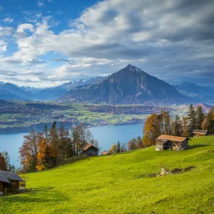 Niesen mountain and Lake Thun, Berner Oberland, Switzerland