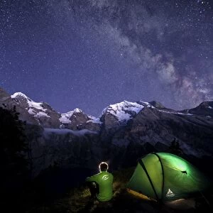 Night camping around Lake Oeschinensee Bernese Oberland Kandersteg Canton of Bern
