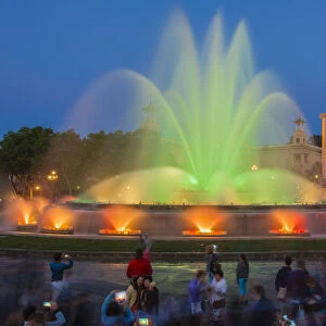 Night light show at Magic Fountain or Font Magica, Barcelona, Catalonia, Spain