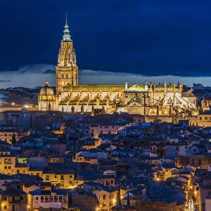Night view of the Cathedral of Toledo, Castile La Mancha, Spain