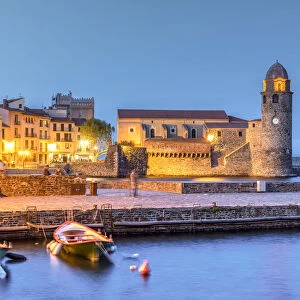 Night view of Collioure, Pyrenees-Orientales, France
