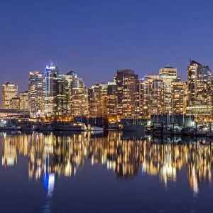 Night view of downtown skyline, Vancouver, British Columbia, Canada