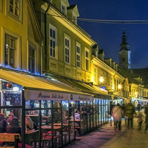 Night view of the outdoor cafes lined along Tkalciceva Street, Zagreb, Croatia