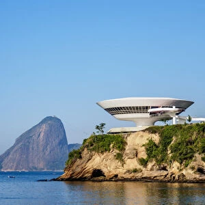 Niteroi Contemporary Art Museum MAC with Sugarloaf Mountain in the background, Niteroi