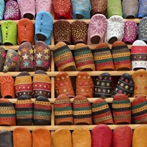 North Africa, Morocco, Fes district, Medina of Fes. Shoes typical Moroccan