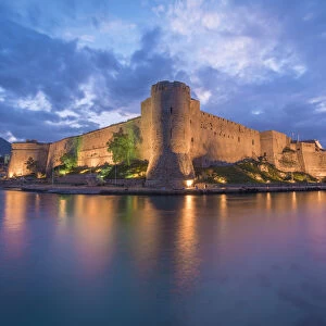 Northern Cyprus, Kyrenia, Kyrenia Castle illuminated at dusk