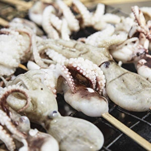 Octopus on barbecue on Ochheuteal Beach, Sihanoukville, Cambodia