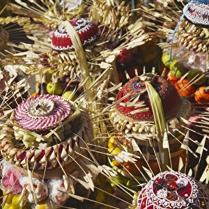 Offerings of fruit at temple ceremony, Bali, Indonesia