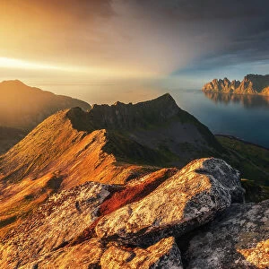 The Okshornan peaks seen from the top of Husfjellet. Senja Island, Norway