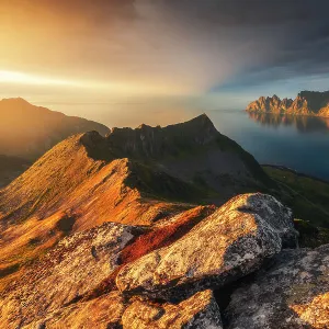 The Okshornan peaks seen from the top of Husfjellet. Senja Island, Norway